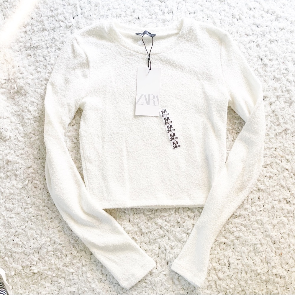 Zara White Textured Long Sleeve NWT - Picture 5 of 9